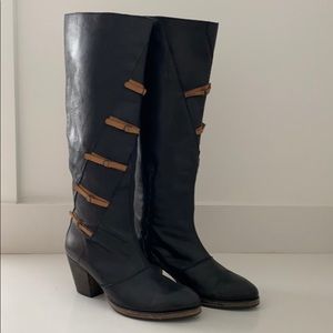 Anthropologie Black/Brown Leather Boots - NWOT